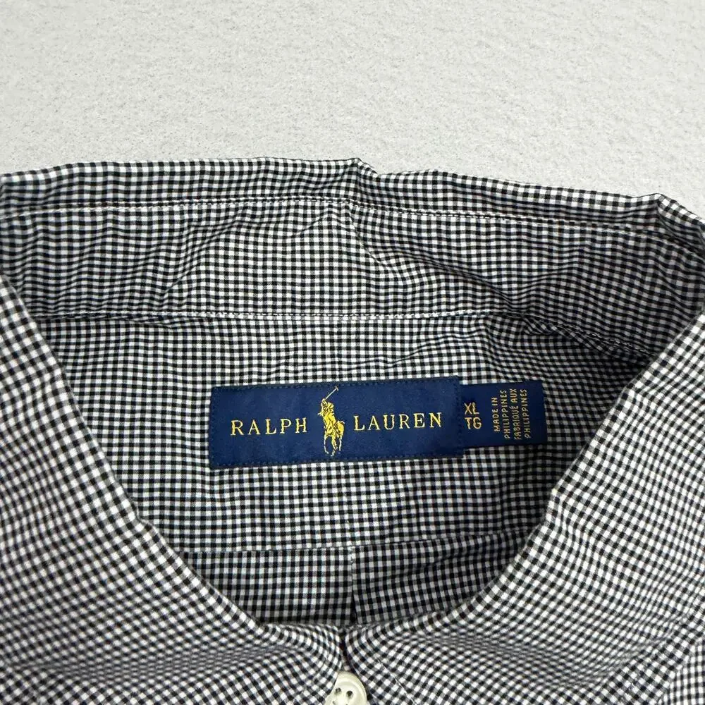 Polo Ralph Lauren Button Down Shirt Men's Extra Large Black White Plaid Check
